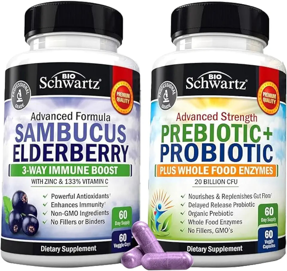 Pre and Probiotics Supplement with Digestive Enzymes Plus Elderberry with Zinc and Vitamin C T6119