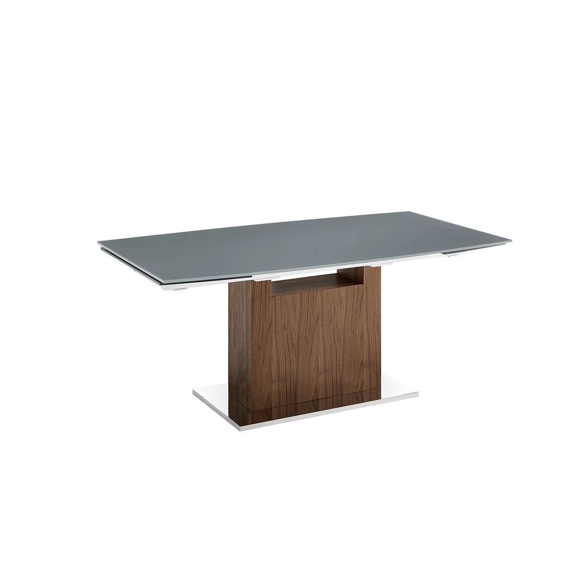 Gray Glass Dining Table with Walnut Veneer Base E9319