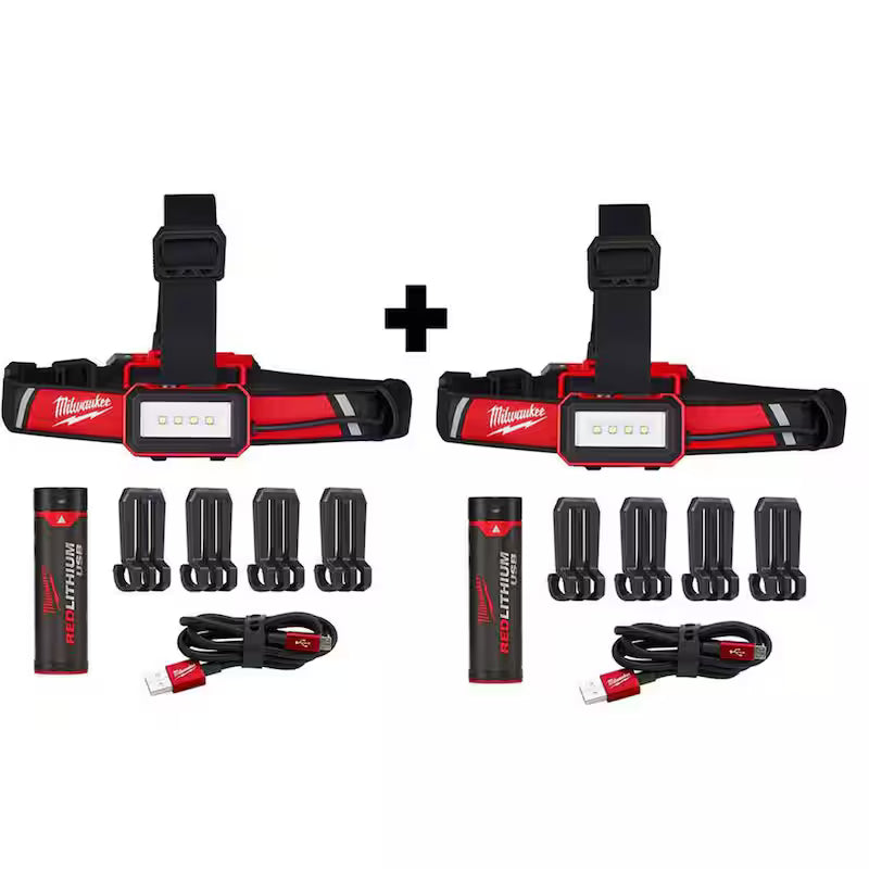 600 Lumens LED USB Low-Profile Hard Hat Headlamp 2-Pack I9753