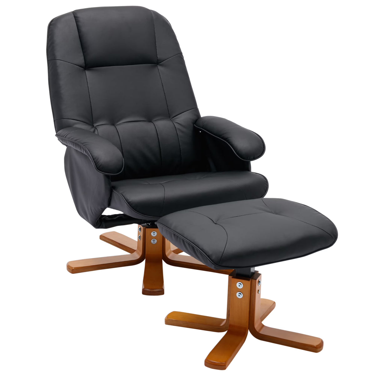 Beige Faux Leather Swivel Recliner Chair with Ottoman and Wood Base O56500