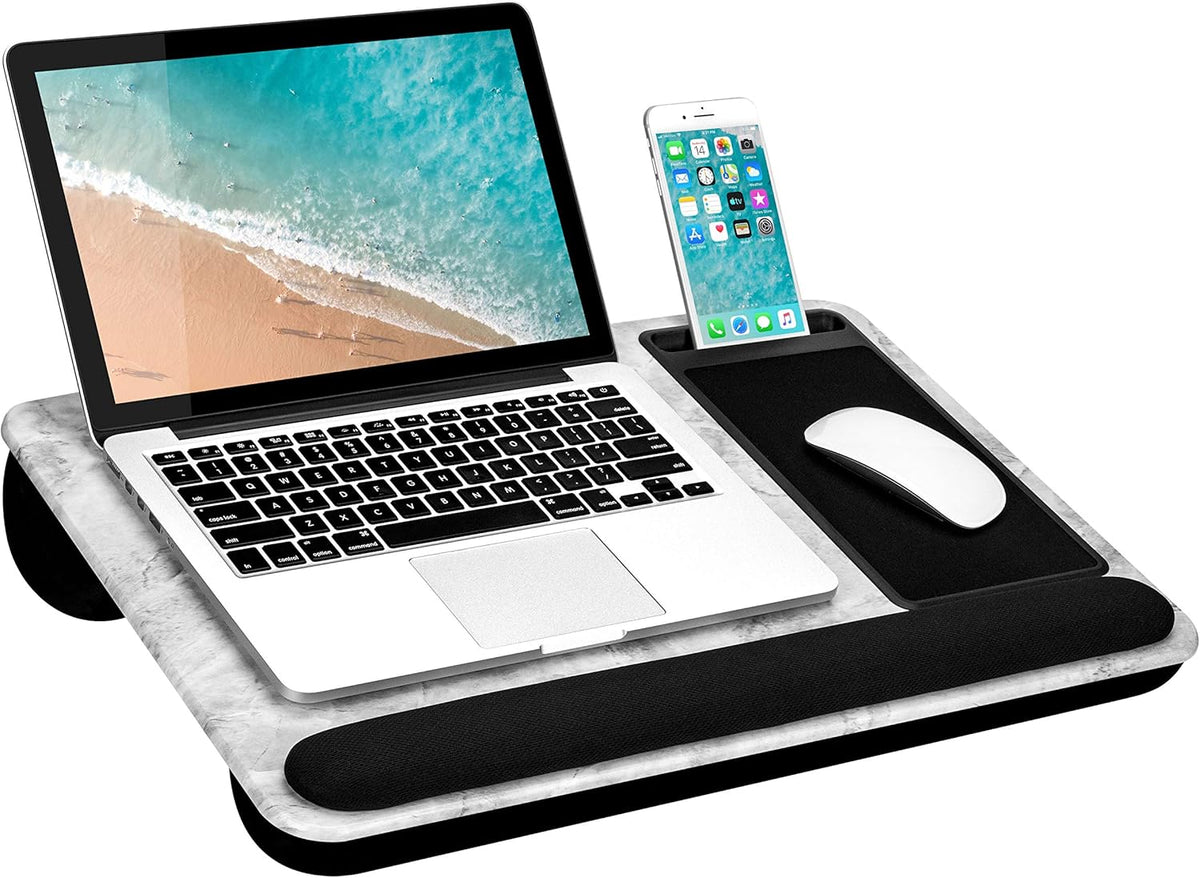 Black Carbon Lap Desk with Wrist Rest, Mouse Pad, and Phone Holder R453