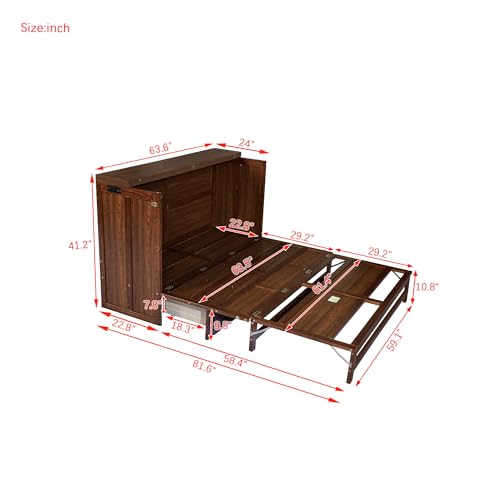Solid Pine Queen Size Murphy Cabinet Wall Bed with Storage Drawers I44434