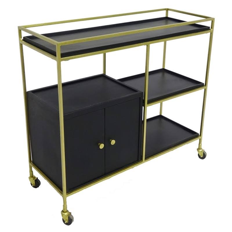 Black 3 Shelf 2 Door Cabinet Bar Cart M574154