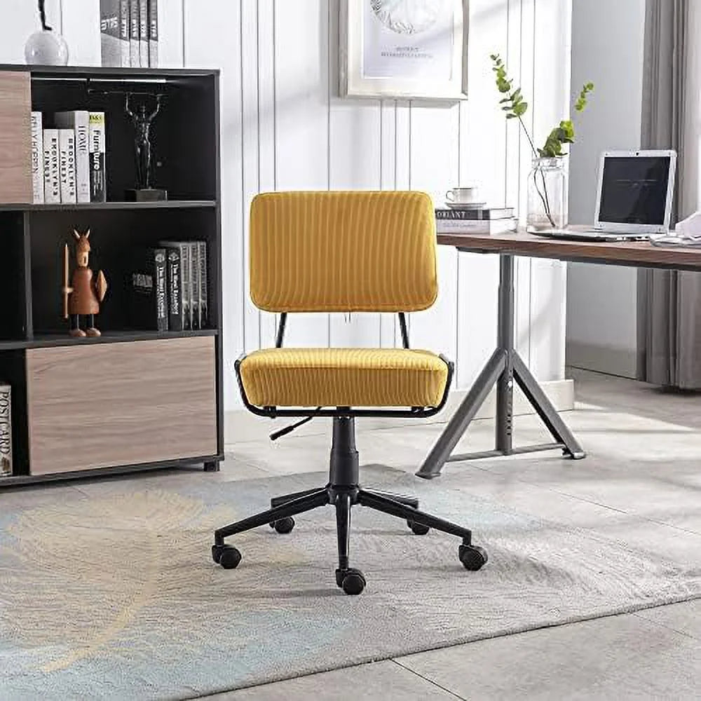 Yellow Corduroy Adjustable Height Armless Swivel Desk Chair R873
