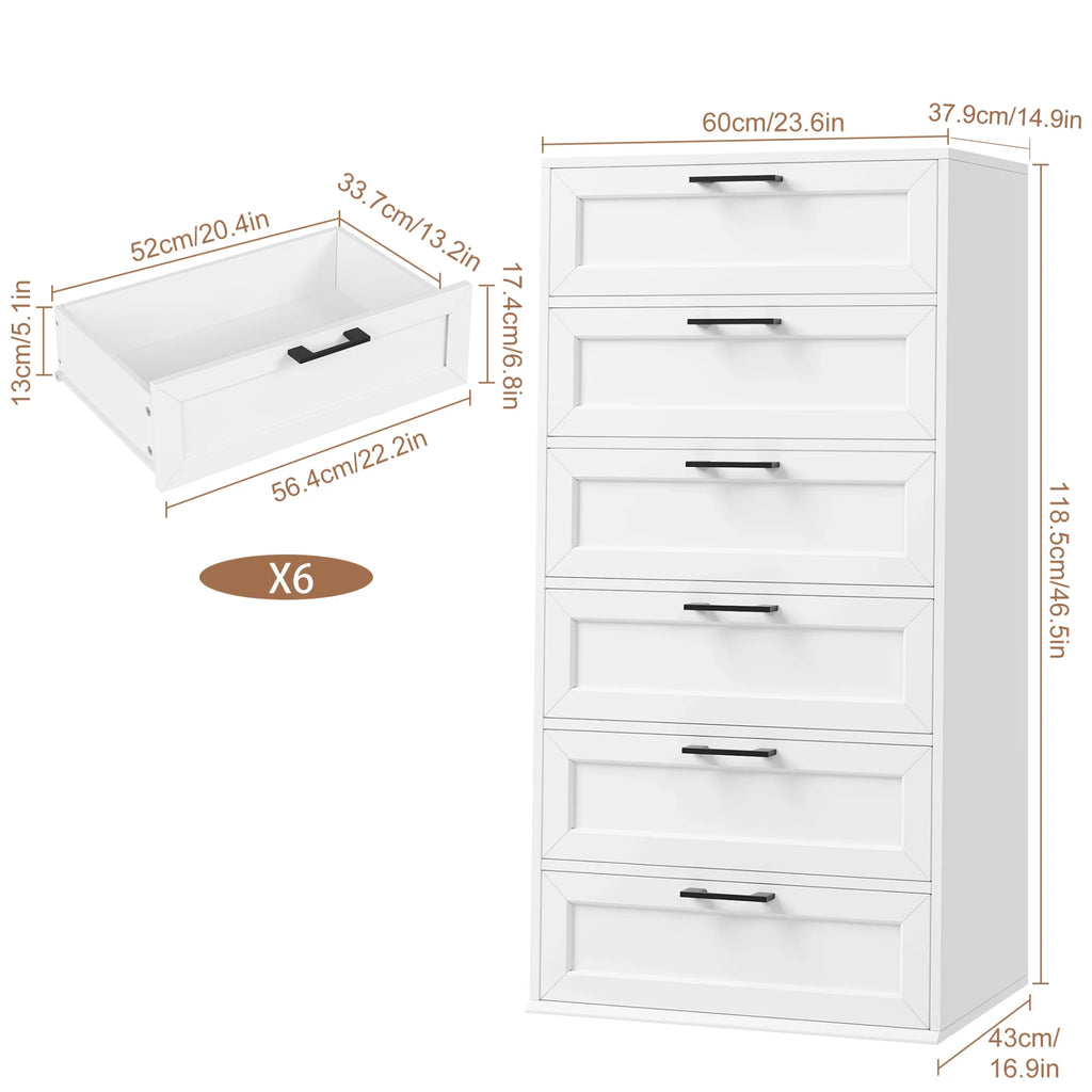 White 6 Drawer Tall Dresser J75440