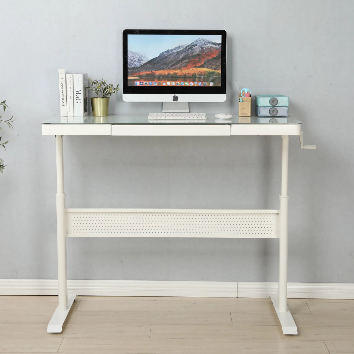 Tempered Glass Adjustable Height Standing Desk 48 x 24 Inches R711564