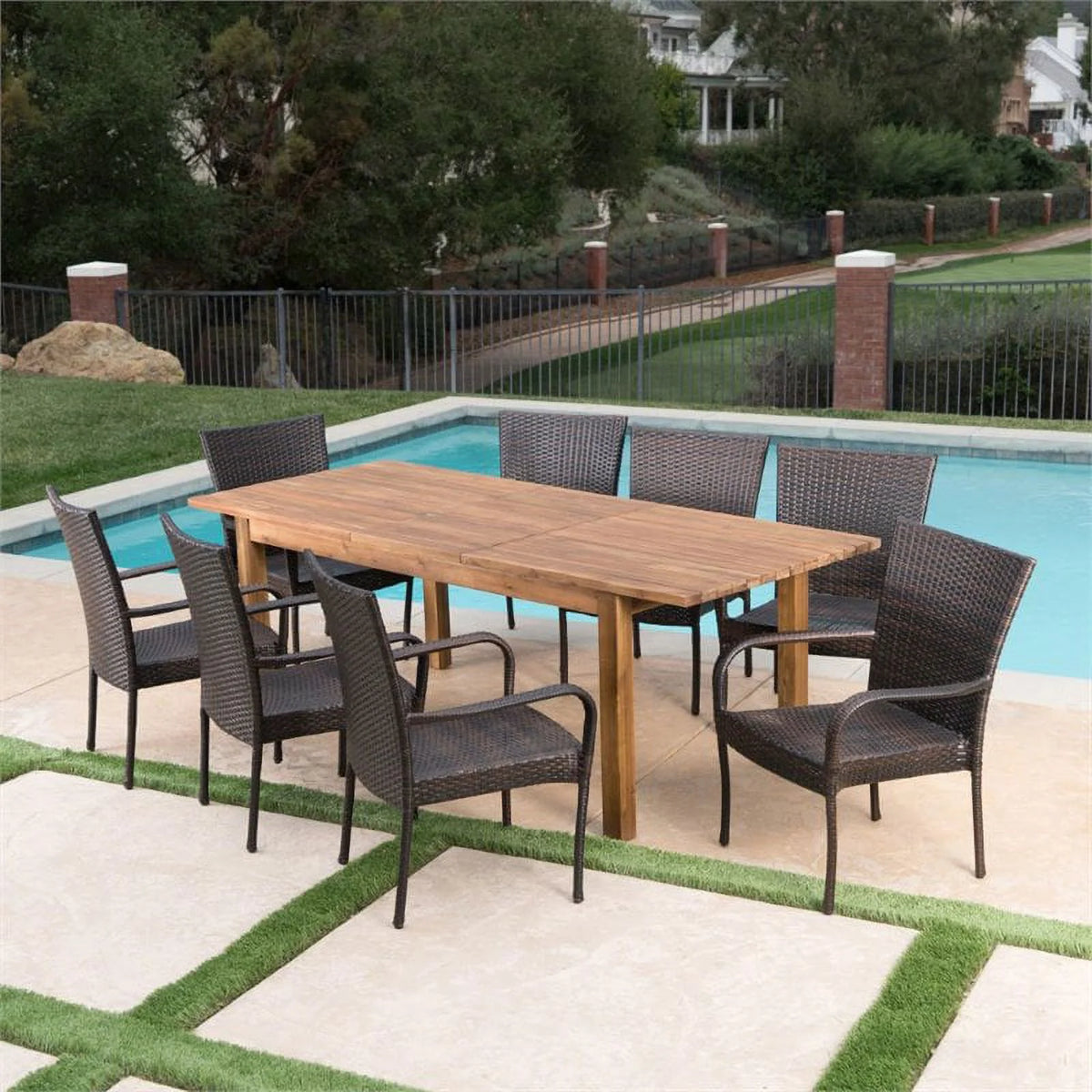 9 Piece Wooden Patio Dining Set Q6672