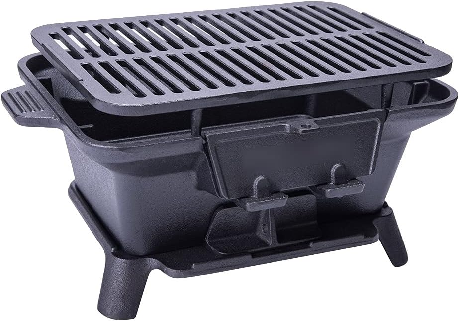 Black Cast Iron Portable BBQ Grill 40x27x18cm Q262
