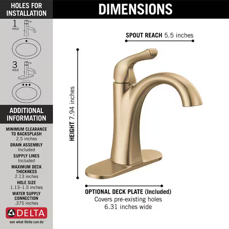 Single Hole Single-Handle Bathroom Faucet in Champagne Bronze O13971