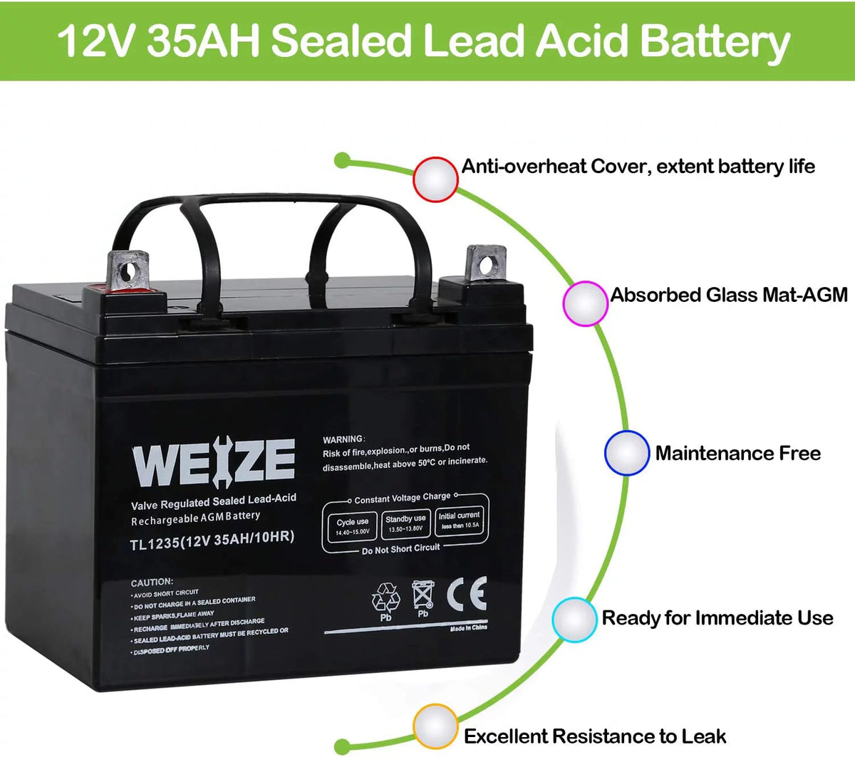 12V 35AH Sealed Lead Acid Rechargeable Deep Cycle SLA AGM Battery C494