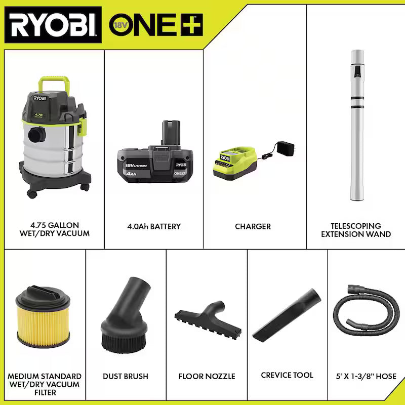 18V Cordless 4.75 Gal. Wet/Dry Vacuum Kit with Battery and Charger W6442
