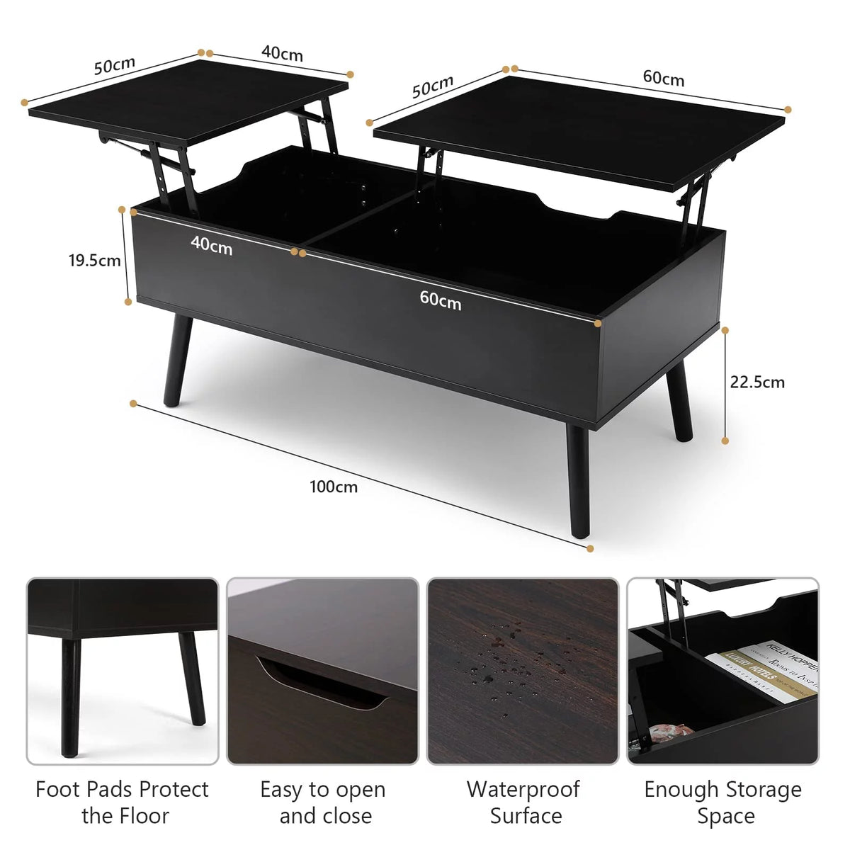 Black Lift Top Coffee Table with Storage D60731