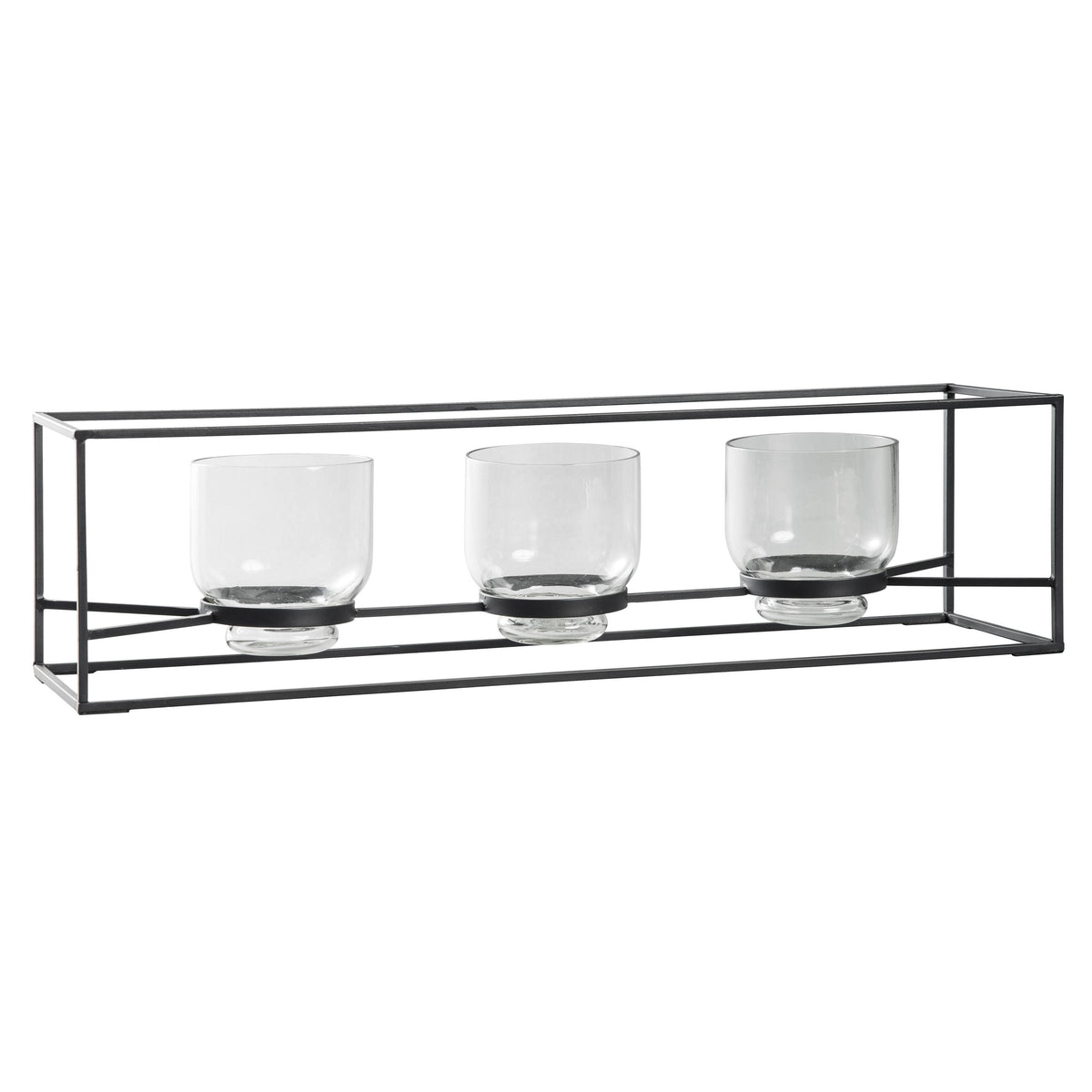 3 Glass Hurricane Candle Holders with Metal Frame, Black and Gold K6317
