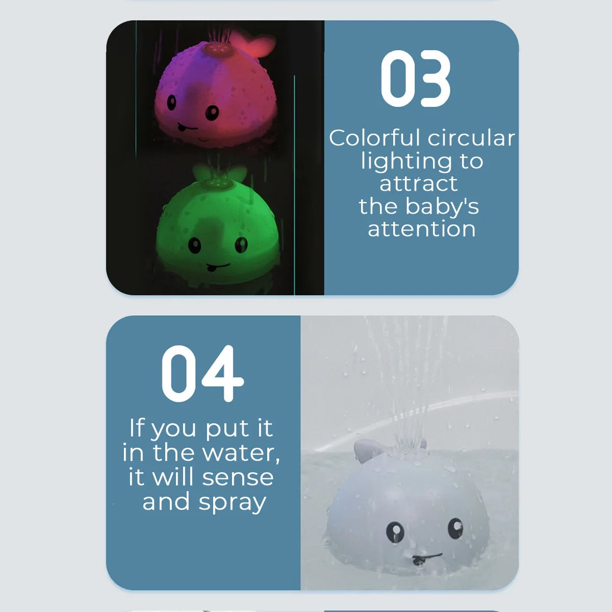 Whale Automatic Spray Water Bath Toy with LED Light or Music W458