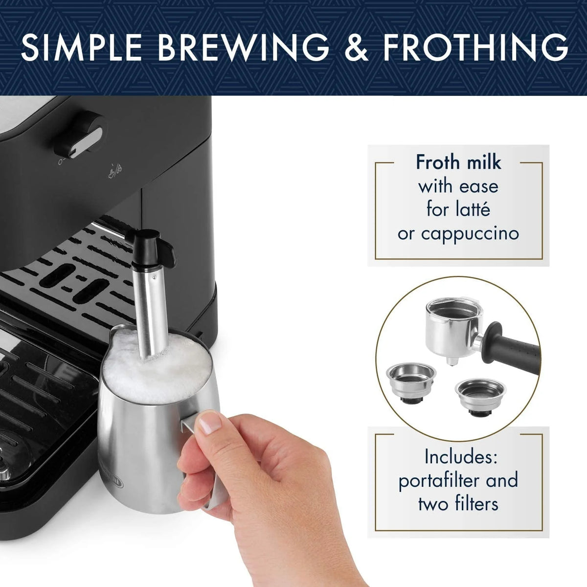 Manual Espresso Machine with Milk Frother, 15 Bar, Black / Stainless G3345