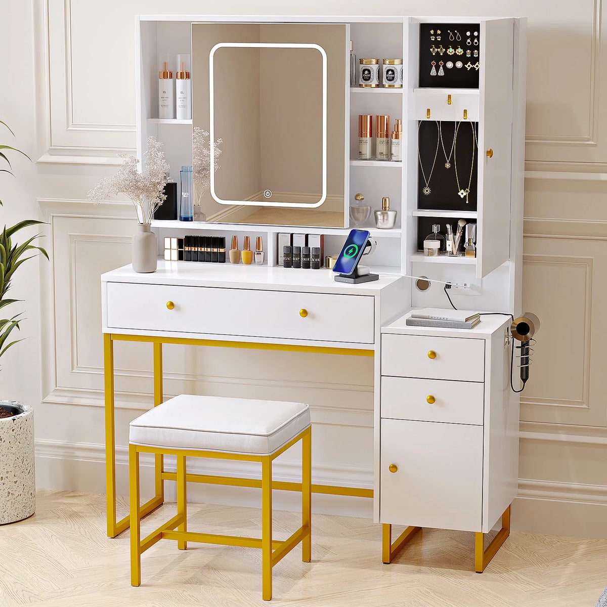 Vanity Set with Lighted Mirror and Stool L11715