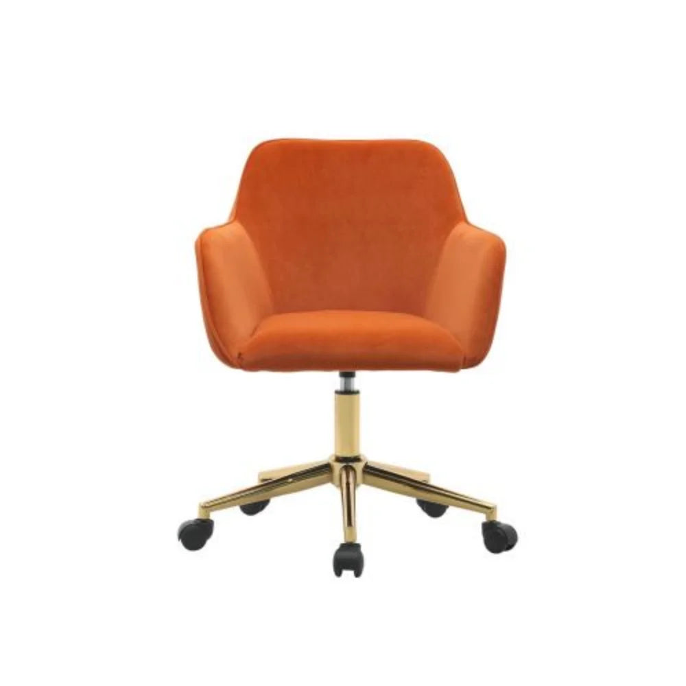 Orange Velvet Adjustable Height Office Chair with Gold Metal Legs and Wheels I26607