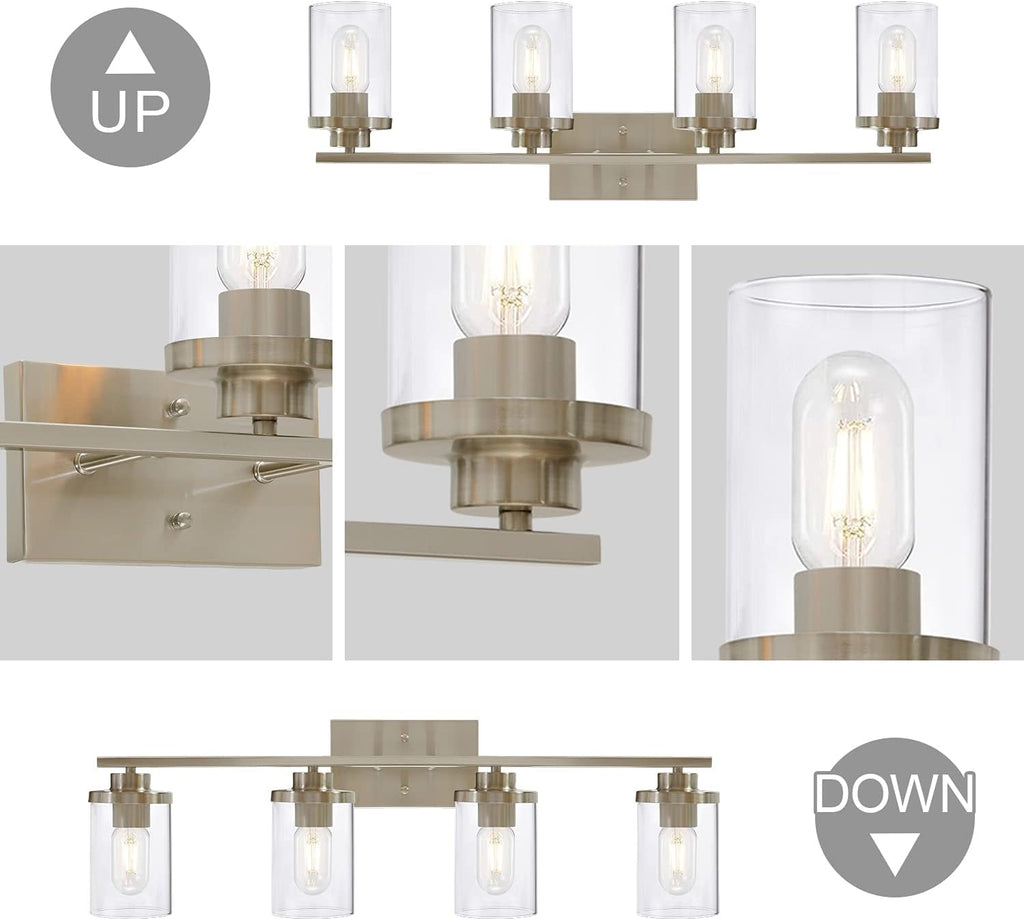 Industrial Brushed Nickel 4-Lights Clear Glass Wall Lamp Light Fixture I553306