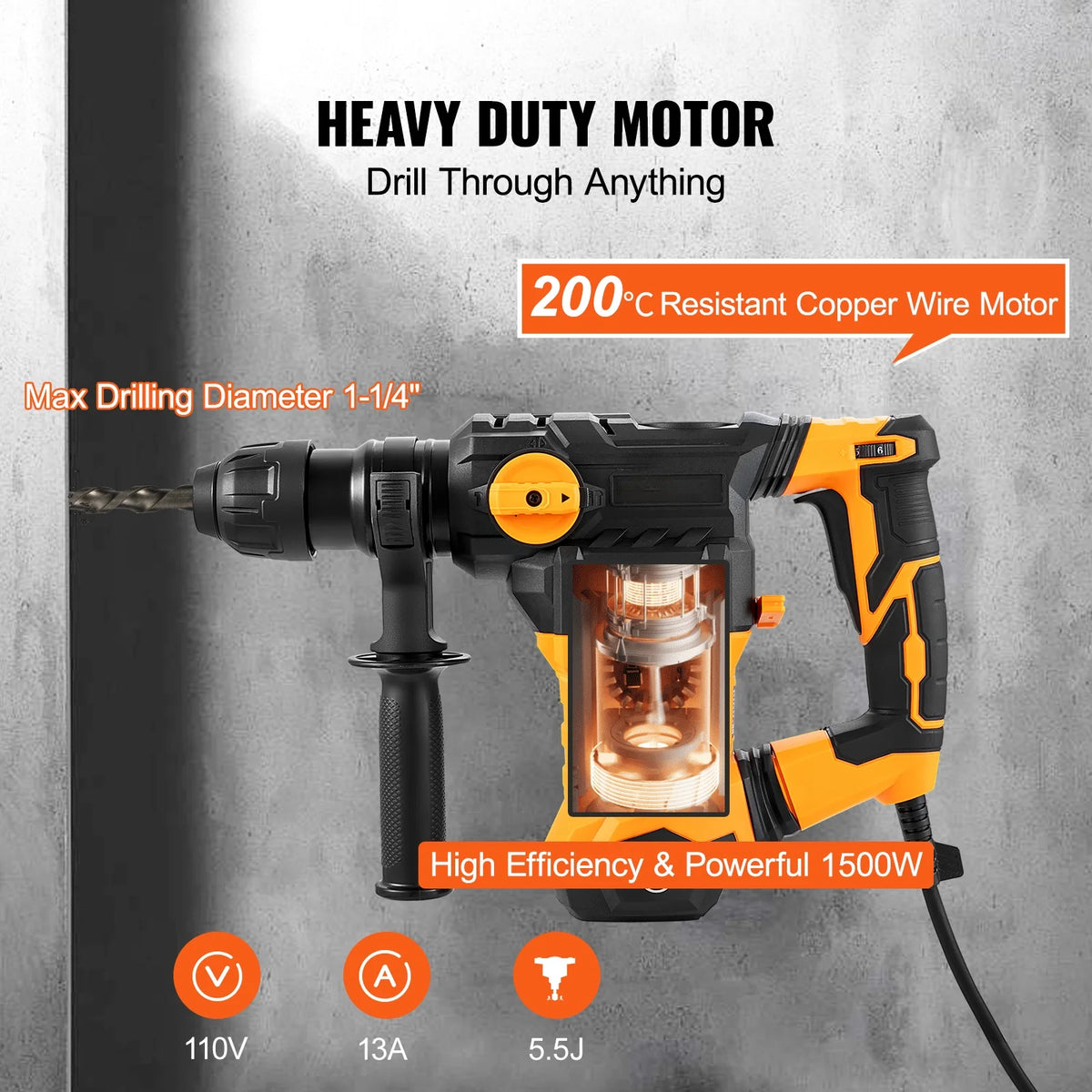 1-1/4" SDS-Plus Corded Rotary Hammer Drill D680572