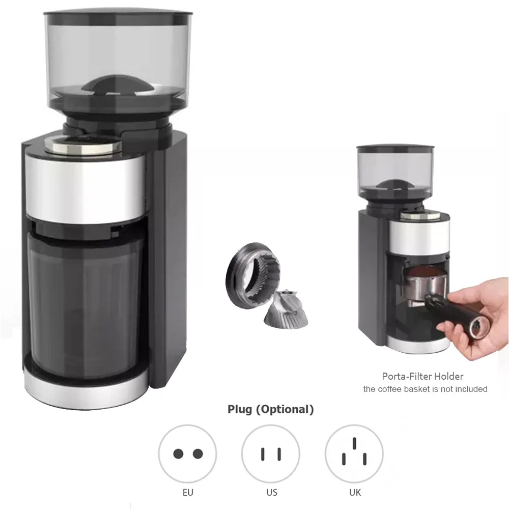 Black Adjustable Electric Burr Coffee Grinder with 25 Grind Settings X490