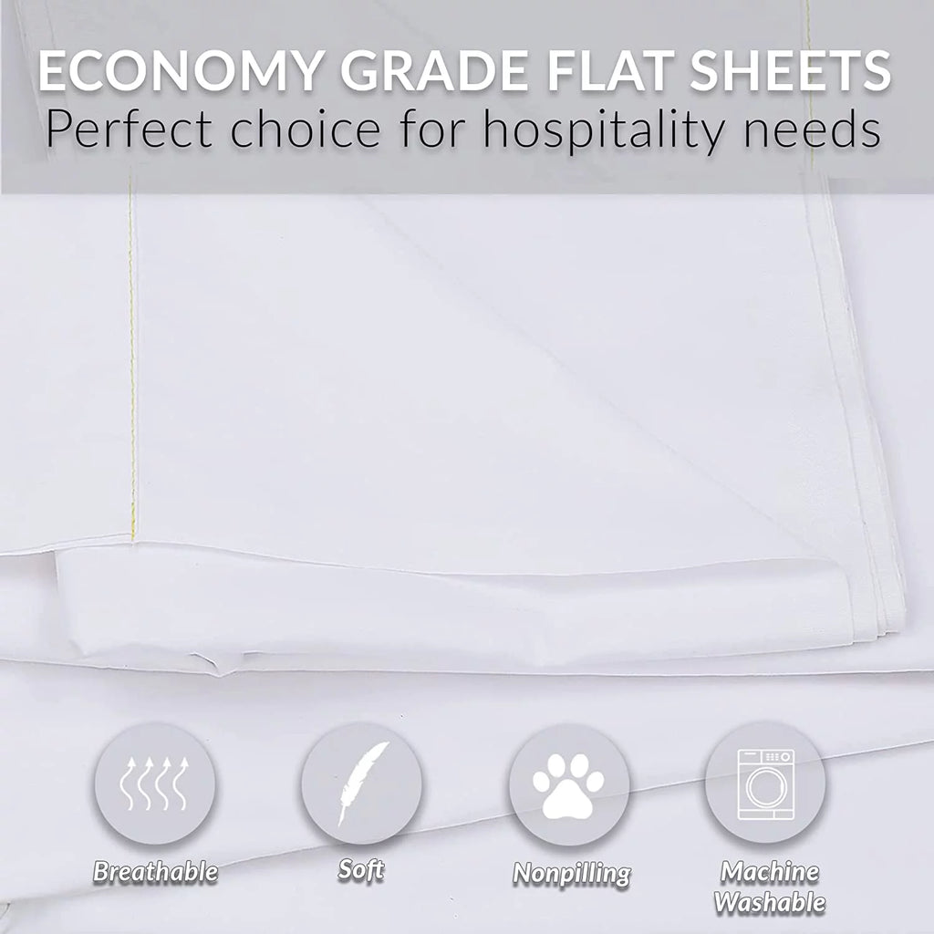 Twin Flat Sheet 66X108 inches Pack of 24 Bright White Cotton Rich H5119