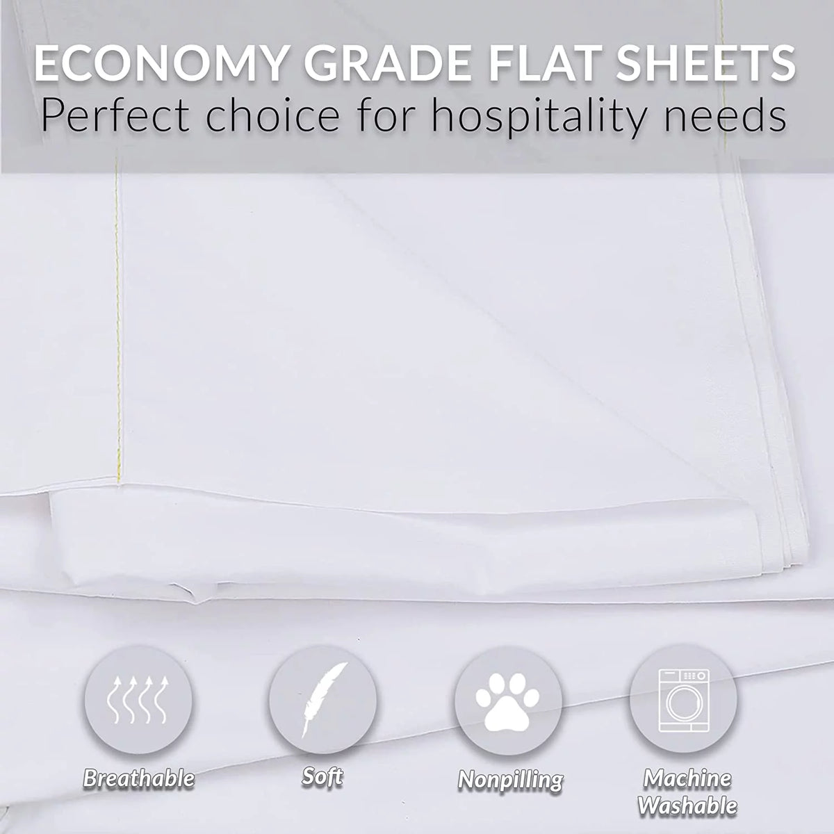 Twin Flat Sheet 66X108 inches Pack of 24 Bright White Cotton Rich H5119