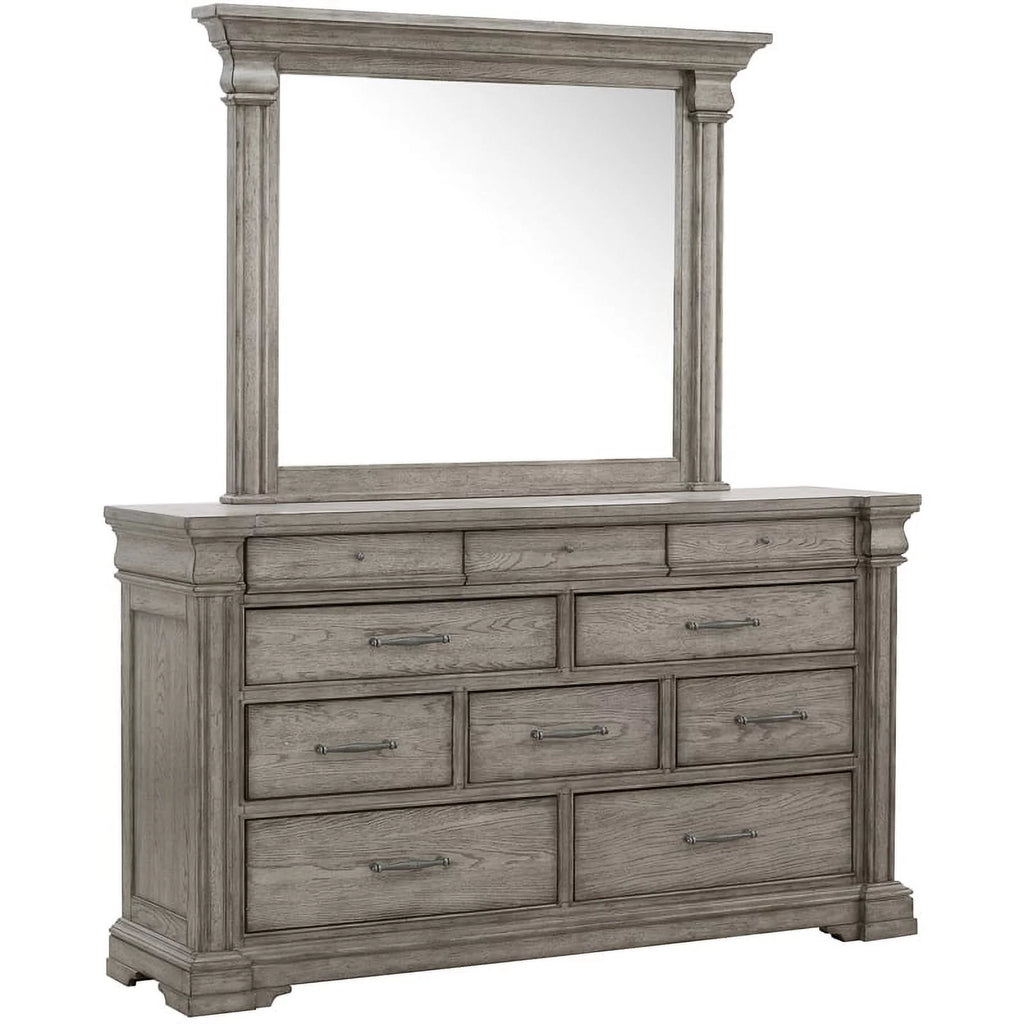 10 Drawer Wood Dresser + Mirror in Gray V905