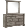 10 Drawer Wood Dresser + Mirror in Gray V905