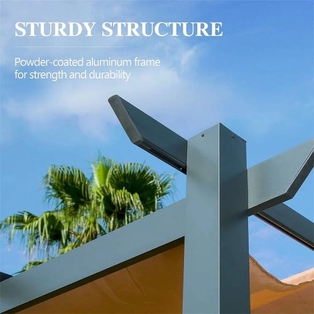 Beige Aluminum Retractable Pergola with Sun Shade Canopy J2815