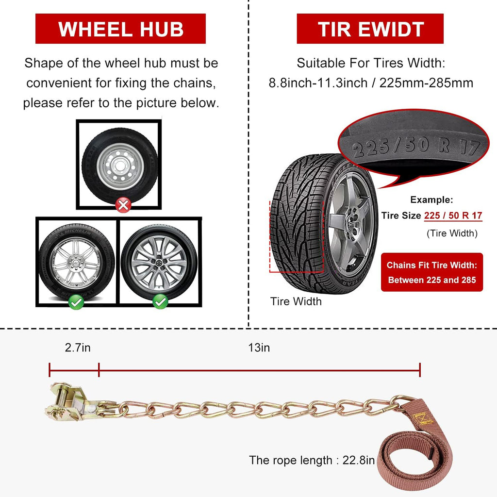 12 pcs Tire Chains for Cars with Adjustable Lock O996