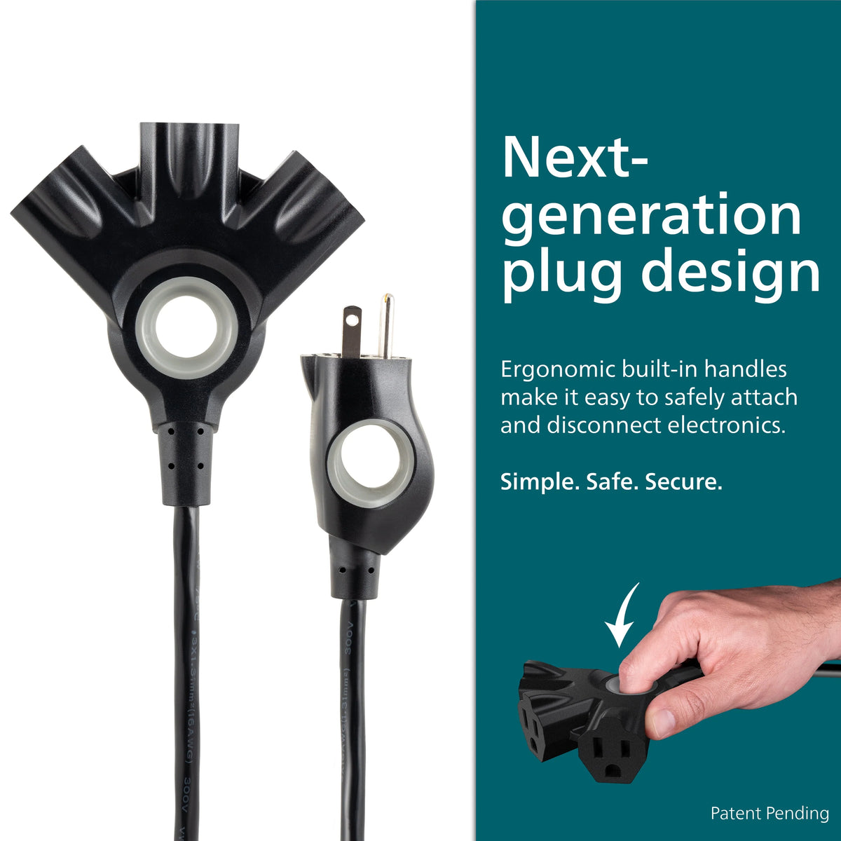Black 25FT 16 AWG 3-Outlet Extension Cord W5609