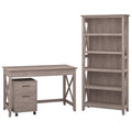 48W Writing Desk with 2 Drawer Mobile File Cabinet and 5 Shelf Bookcase in Washed Gray Z42628