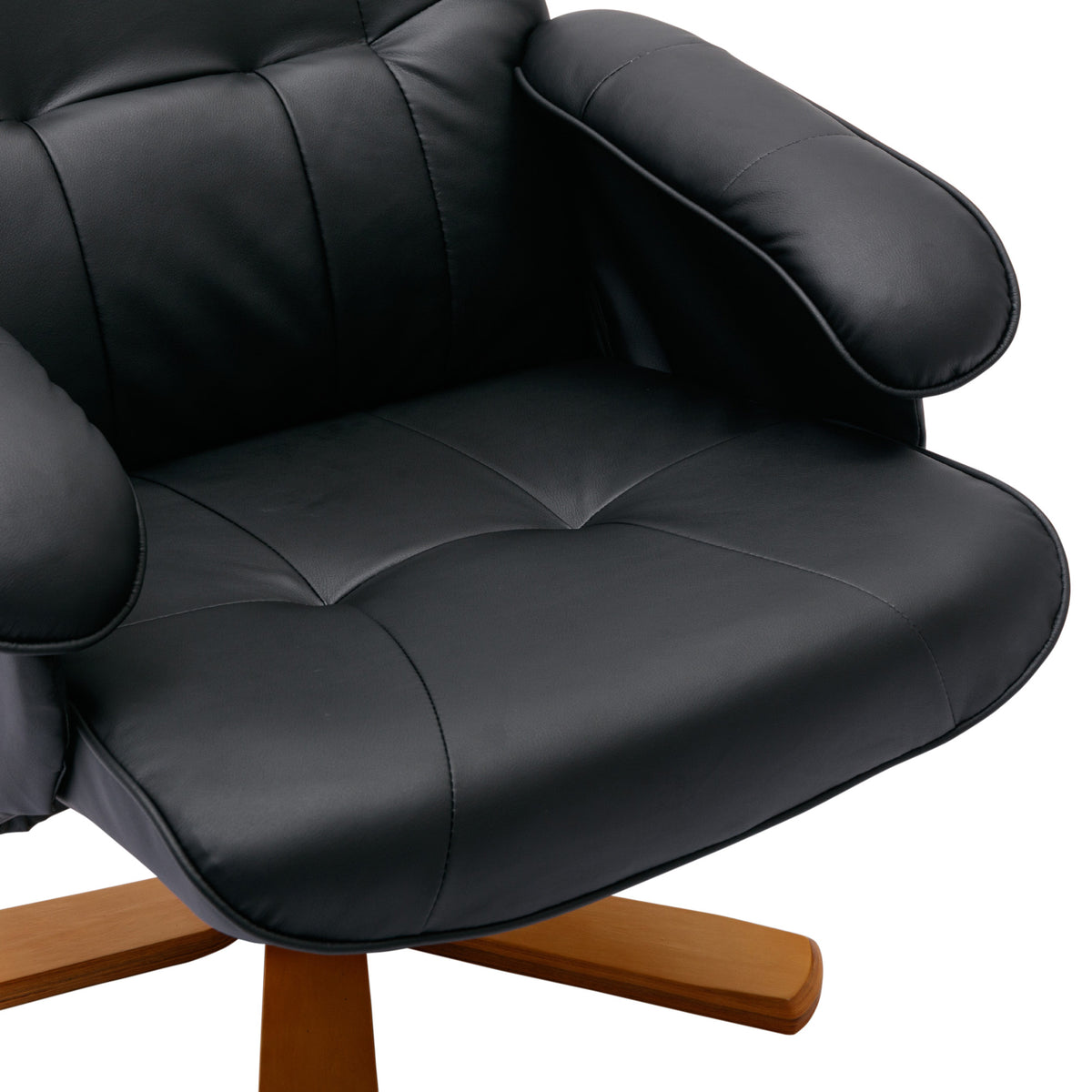 Beige Faux Leather Swivel Recliner Chair with Ottoman and Wood Base O56500