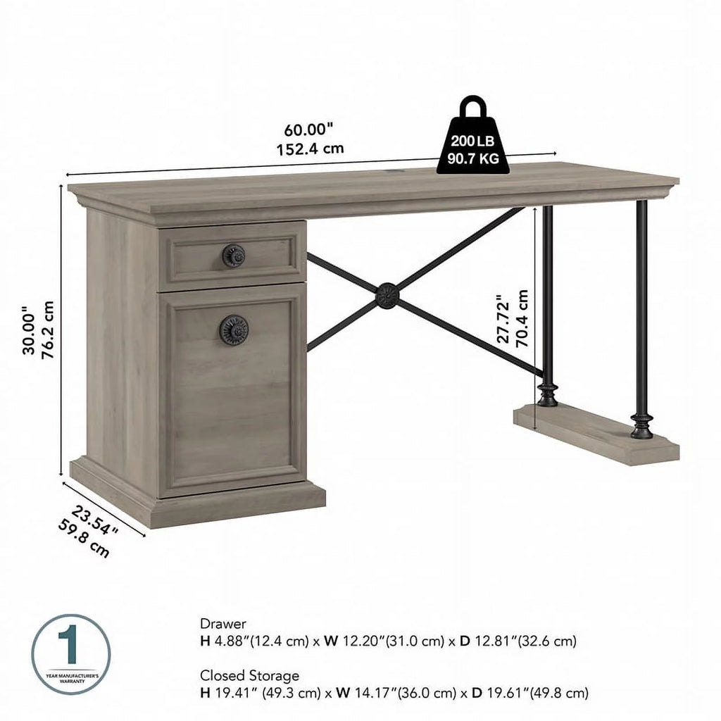 Driftwood Gray Engineered Wood Desk with Storage S692707