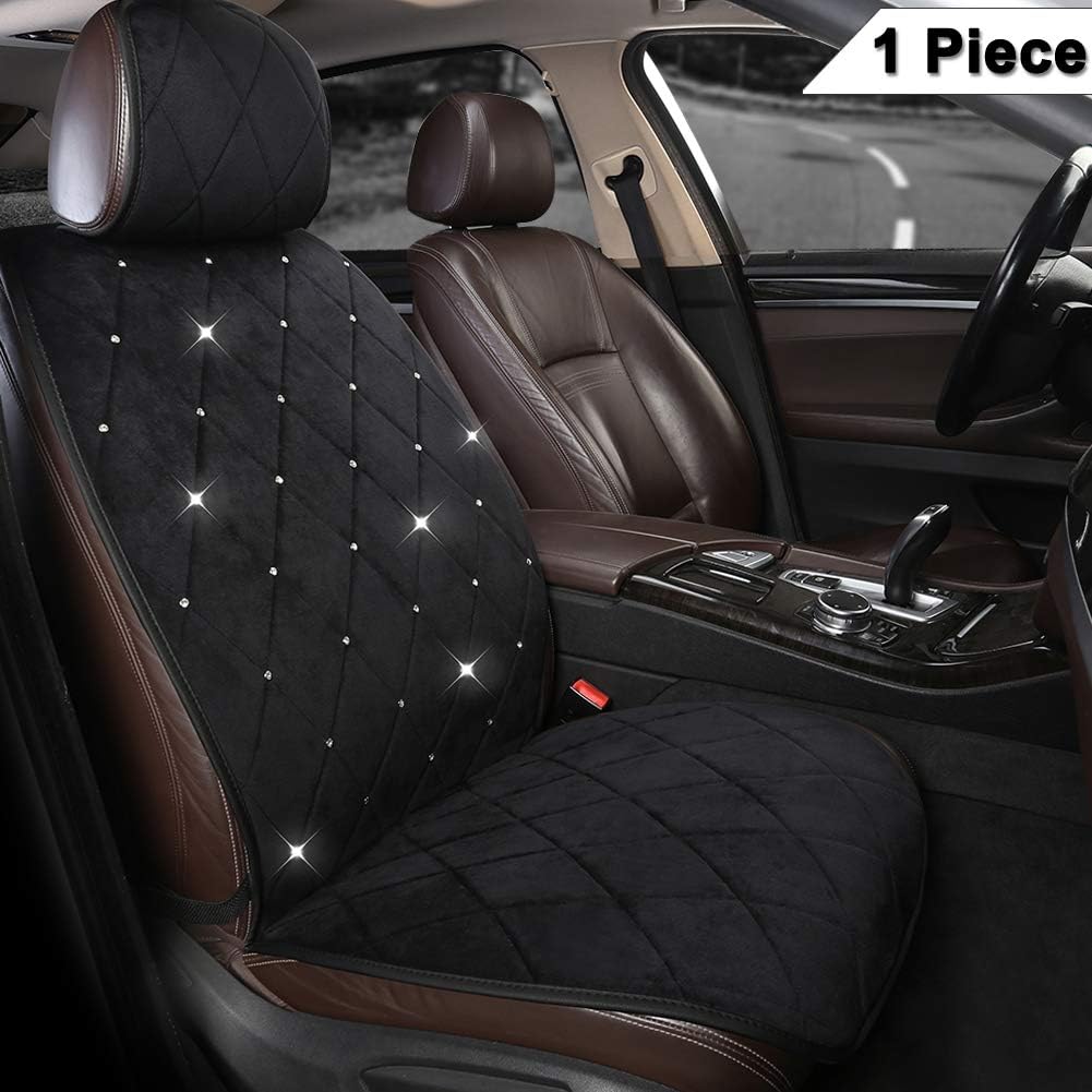 Black Velvet Front Car Seat Cover Protector with Rhinestone D8206