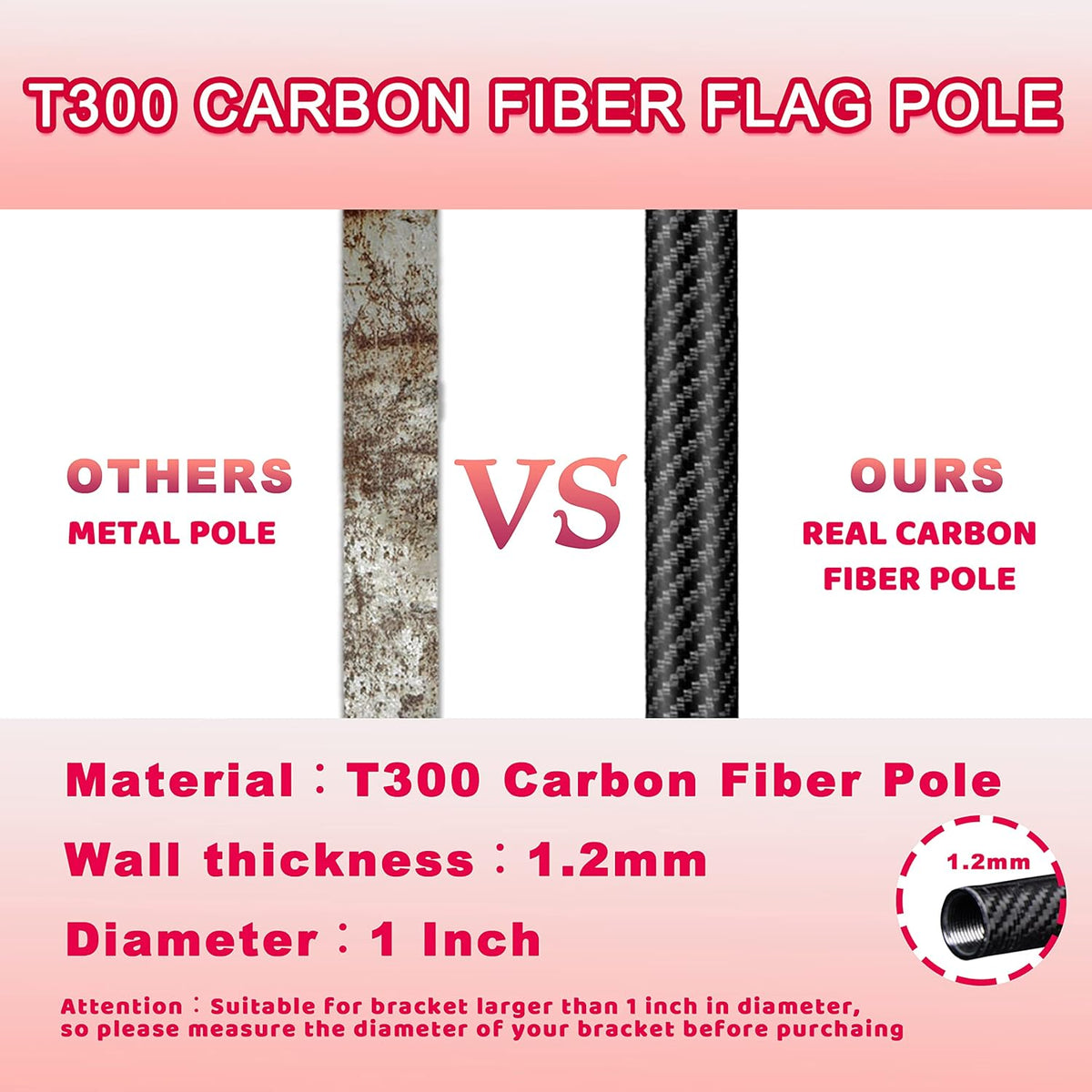 Black Carbon Fiber Flag Pole with Wall Mounted Holder Z169
