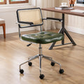 Green Faux Leather Swivel Office Chair with Rattan Back H57782