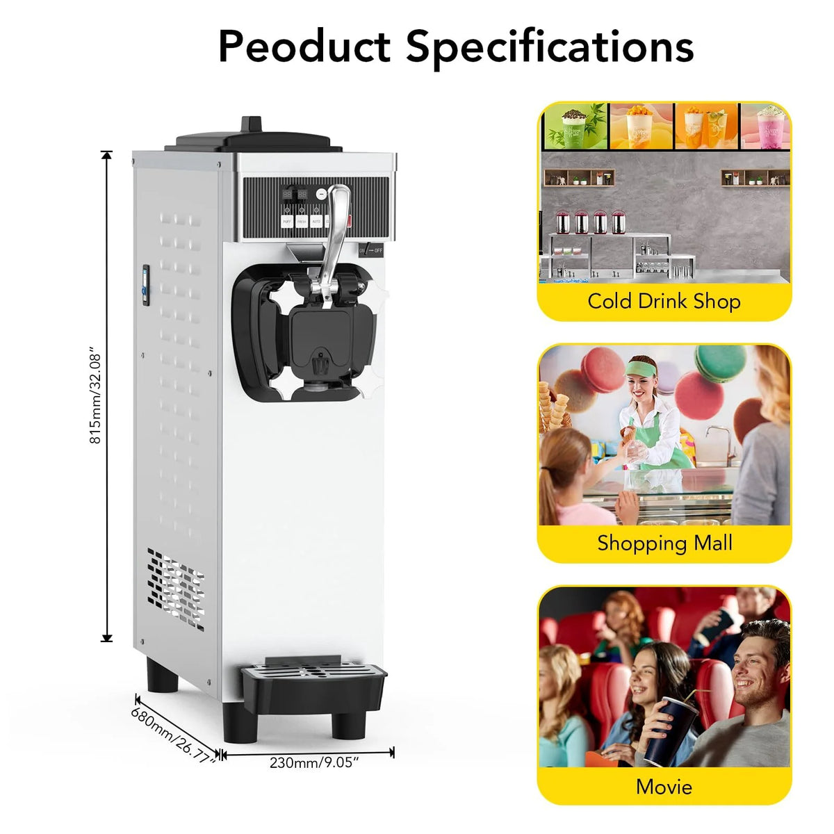 Commercial Ice Cream Maker, 4.7-5.8 Gal/H Single Flavor Soft Serve Ice Cream Yogurt Machine with Pre-cooling G248