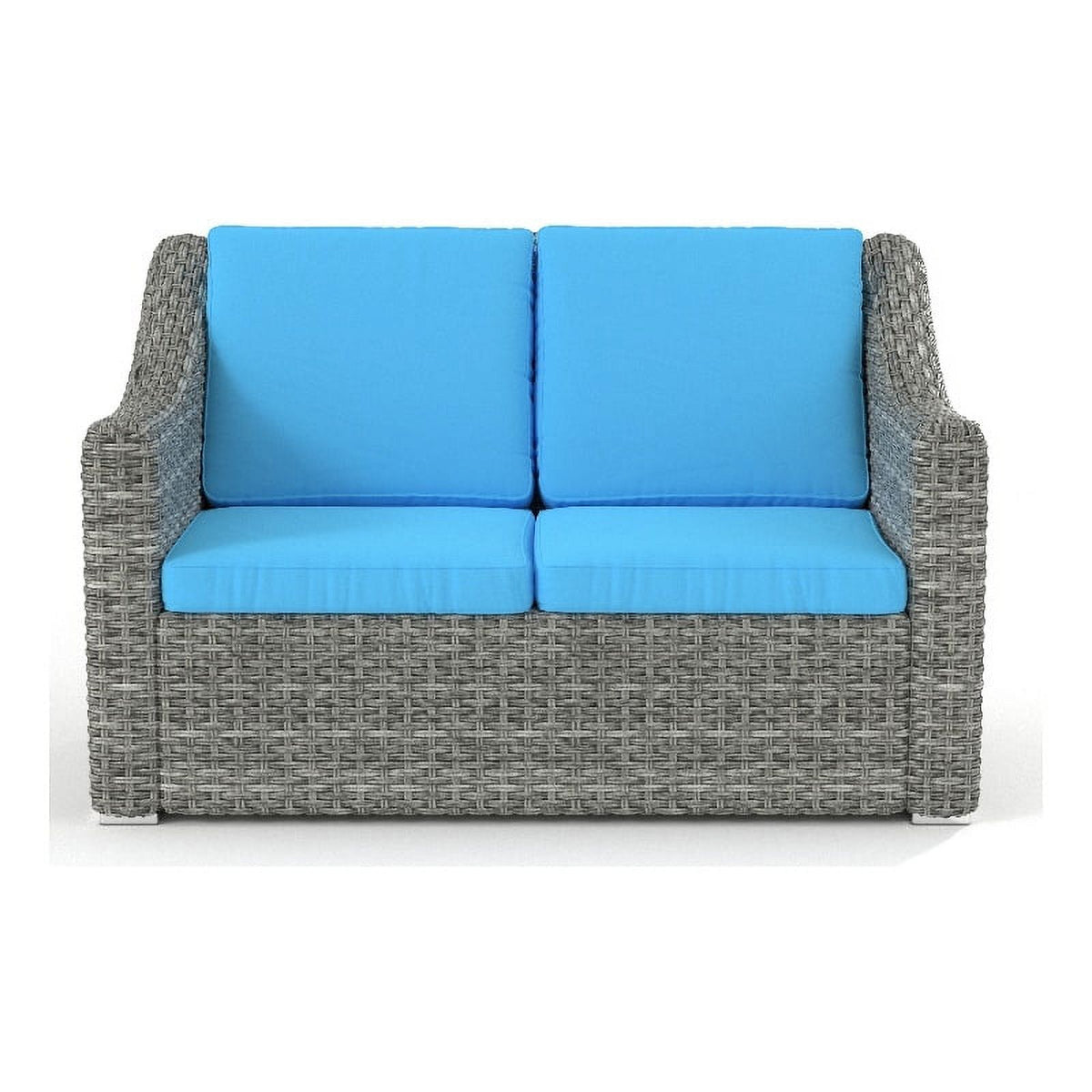 Teal Cast Iron Outdoor Wicker Loveseat Y741