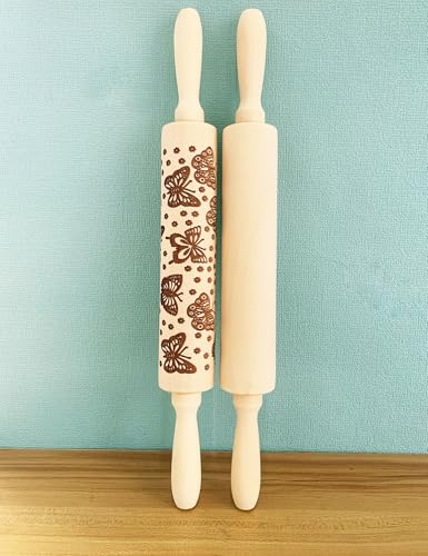 Wooden Embossed Rolling Pin with Butterfly Pattern P1246