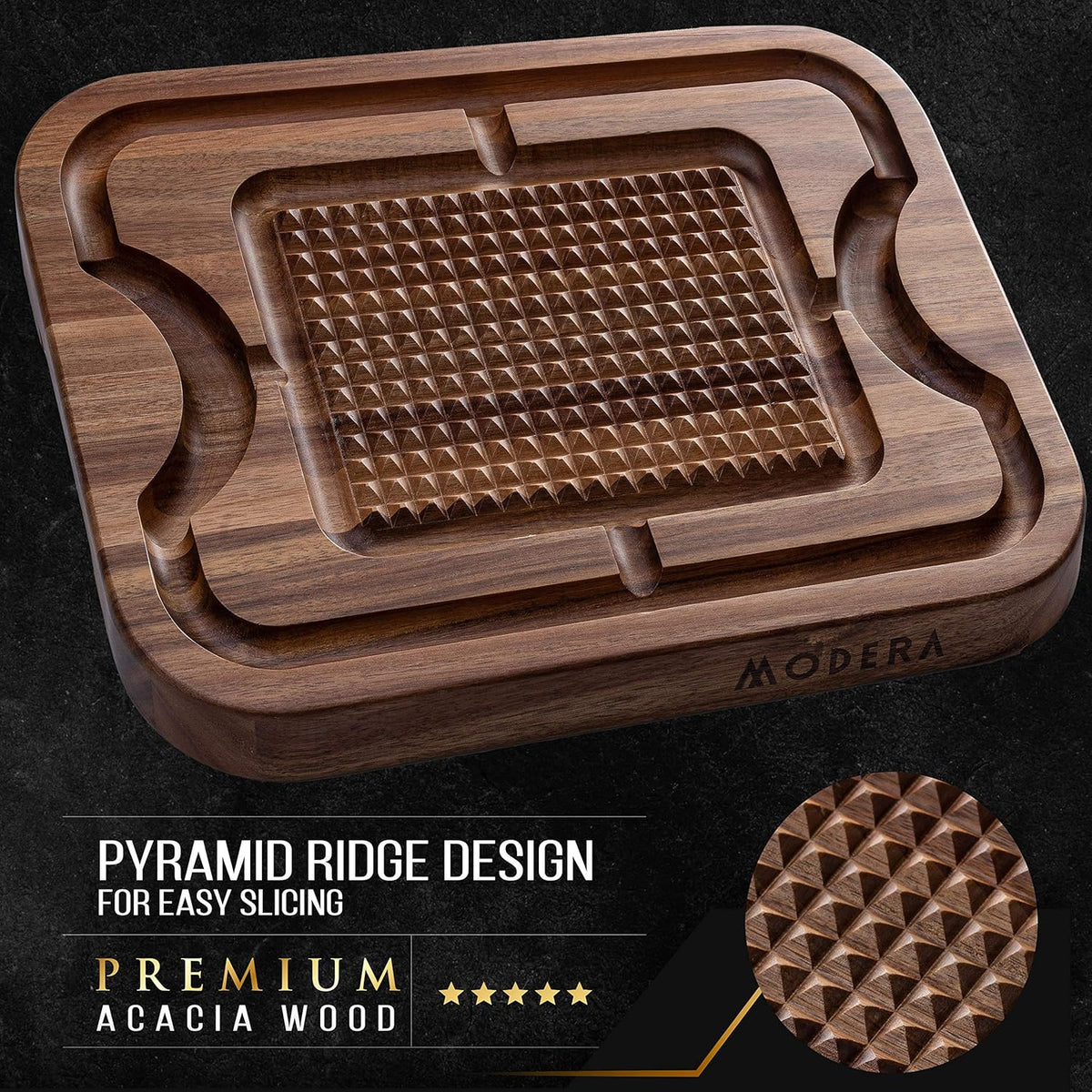Acacia Wood Cutting Board with Deep Juice Grooves R837