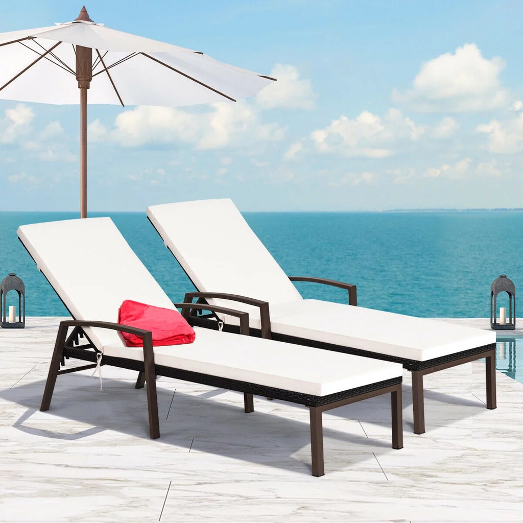 2PCS Brown Rattan Patio Lounge Chair Chaise Recliner E661156