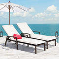2PCS Brown Rattan Patio Lounge Chair Chaise Recliner E661156