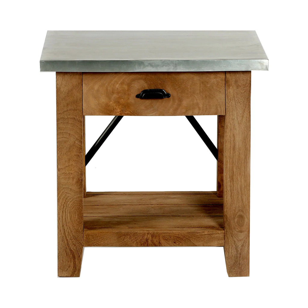 22" Wood and Zinc Metal End Table with Drawer K8473