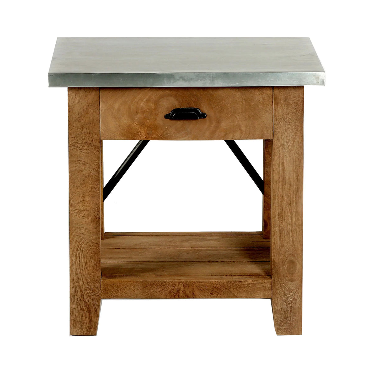 22" Wood and Zinc Metal End Table with Drawer K8473