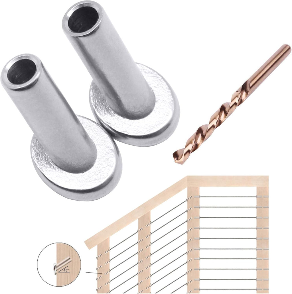 40 Pack 45 Degree T316 Marine Grade Stainless Steel Angle Beveled Protector Sleeves Wood Post Protector for 1/8", 5/32", 3/16" Wire Rope Cable Railing P322