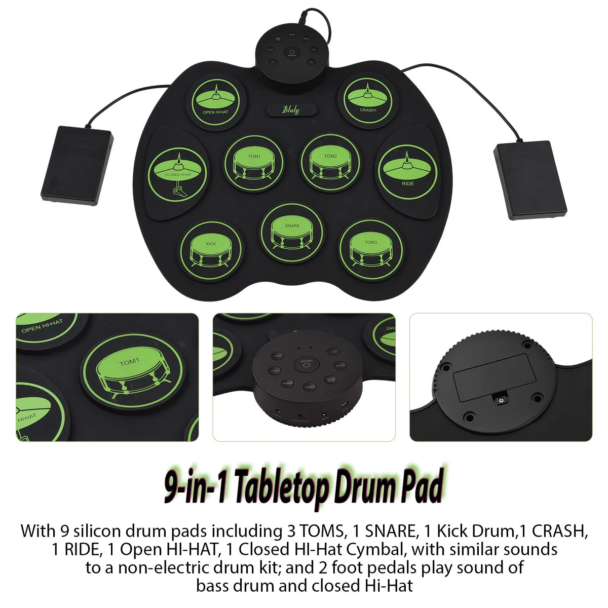 Sensitive Electronic Drum Set 9 Drum Pads 2 Foot Pedals V223511