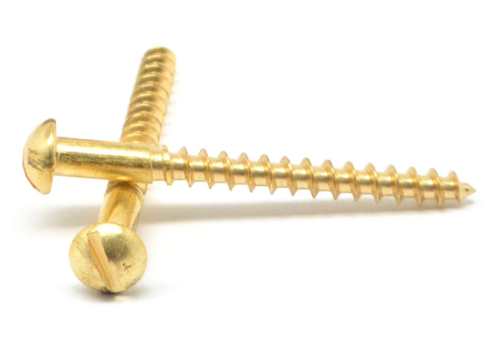 10 x 2x22 Wood Screw Slotted Round Head Brass Pk 100 D65649