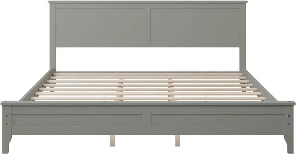 Gray Solid Wood Platform Bed Frame with Headboard X162859