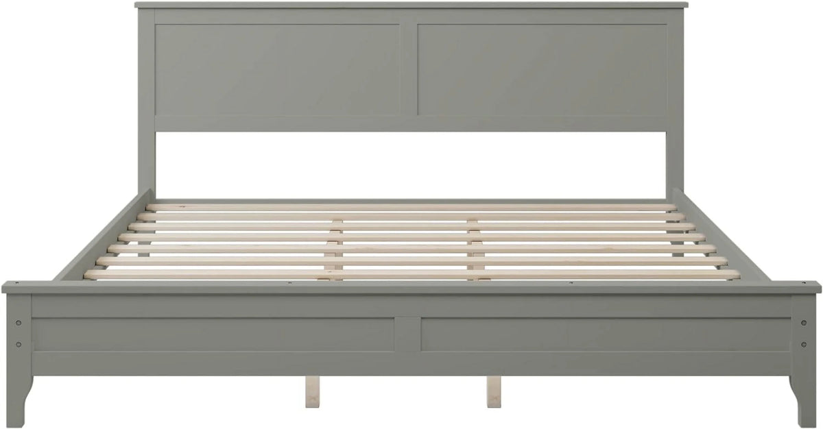 Gray Solid Wood Platform Bed Frame with Headboard X162859